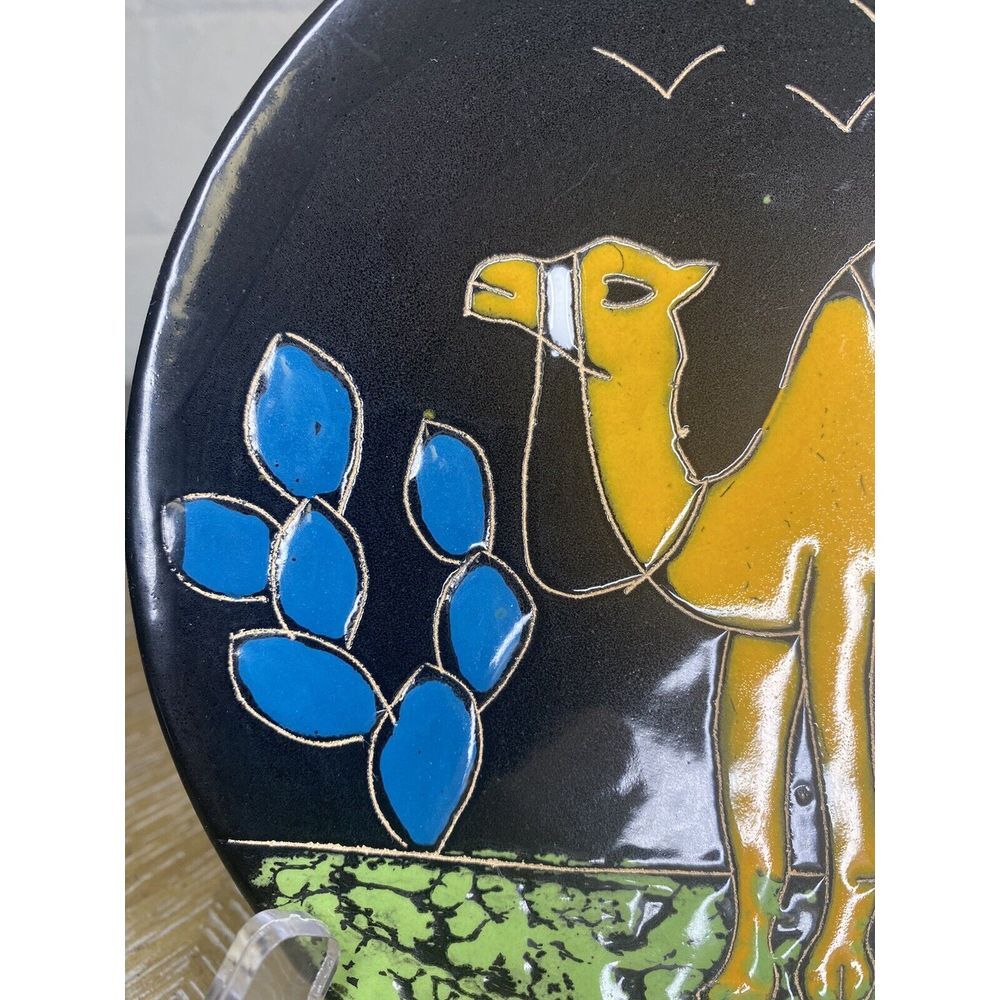 MCM 60s Ruscha‎ Keramik Art Pottery Camel Plate W Germany Enameled Black Cactus - Picture 2 of 7